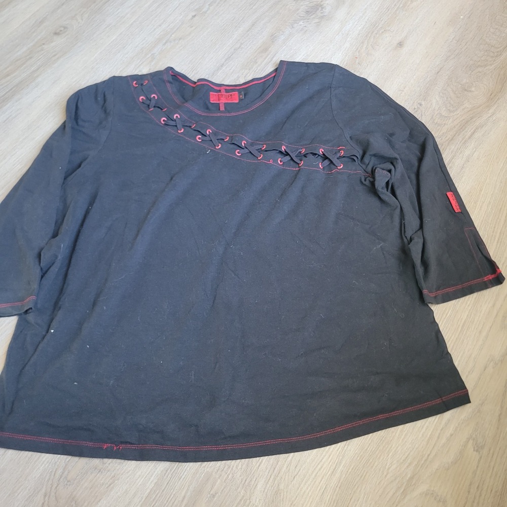 Tripp NYC Women Top 3 Black Cotton Lace Up Goth Punk Mall Goth Edgy Top